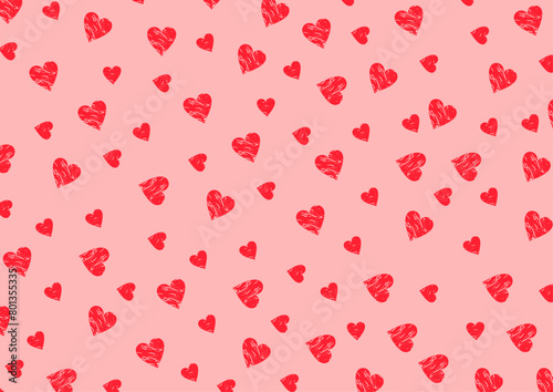 A pink background adorned with numerous red heart shapes scattered evenly, creating a festive and romantic design, captured