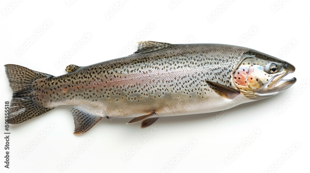 Close-up of a rainbow trout isolated on a white background, showing detailed skin texture. Close-up of a rainbow trout isolated on a white background, showing detailed skin texture.