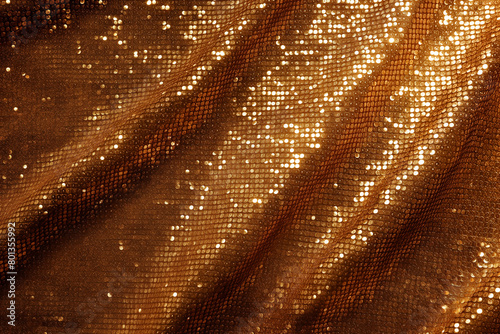 Fabric background with golden glittering metallic sequins.