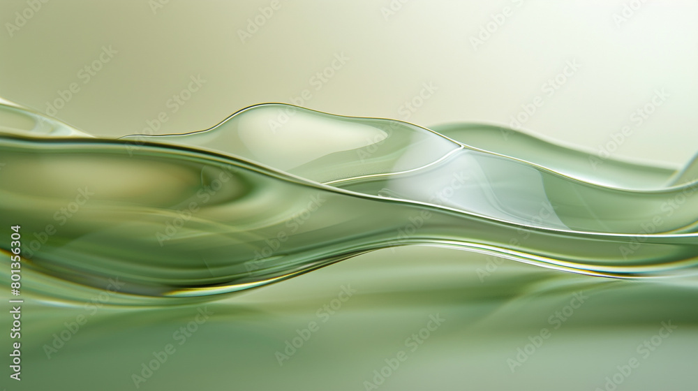 Fototapeta premium A gentle wave of pale olive green, crafted with a soft gradient and a clear, glassy finish that brings a touch of nature's calm, captured in