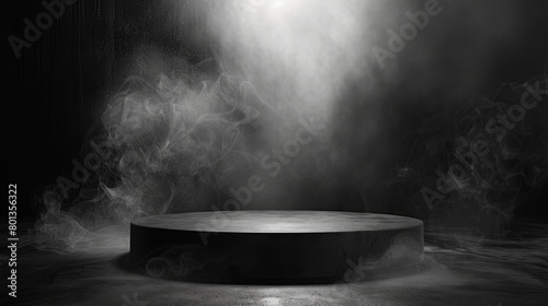 Black podium with white spotlight and smoke photo