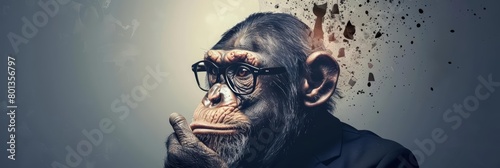 A monkey wearing glasses is contemplating something.