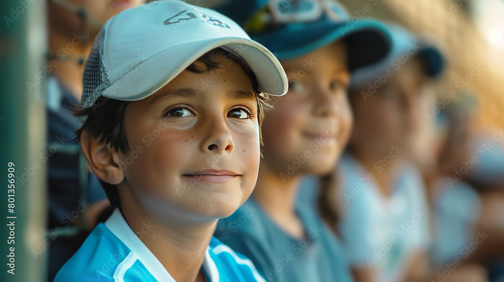Young baseball enthusiasts in caps attentively watching a game.
Young baseball enthusiasts in caps attentively watching a game.