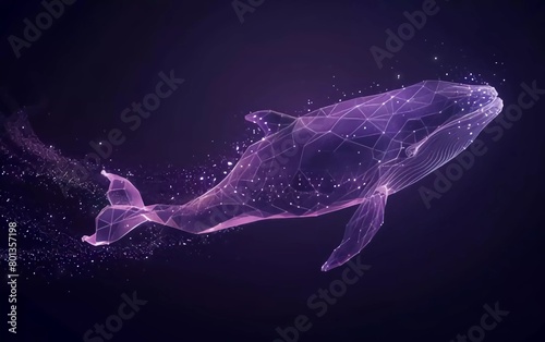 Abstract night whale digital landscape. Digital low poly wireframe vector illustration with very beautiful 3D effect