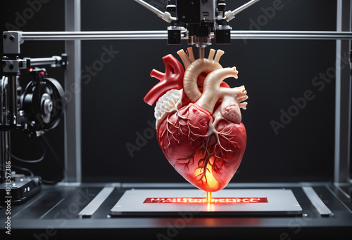 3D printer prints a human heart. Generative AI