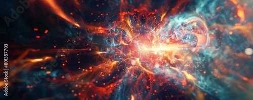 A microscopic view of a futuristic energy source  where exotic particles collide in a mesmerizing display of power. 