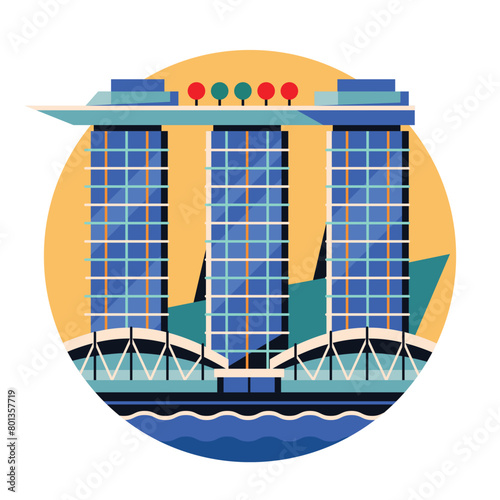 Singapore Marina Bay Sands Circle Flat Icon (ID: 801357719)