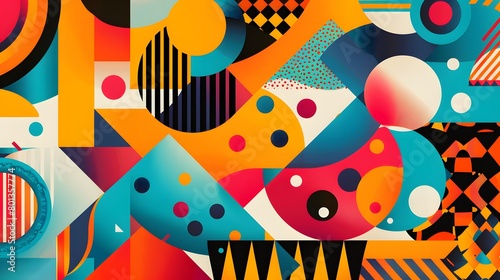 Abstract patterns modern, trendy vibrant colors, geometric shapes illustration