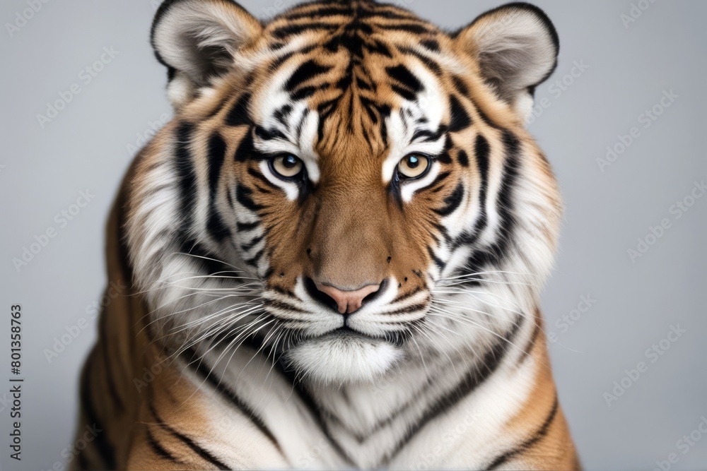 Fototapeta premium 'bengal background portrait tigris panthera sitting studio shot old white year 1 tiger front cat animal isolated on baby young striped stripes mammal felino carnivore nature predator wild wildcat'
