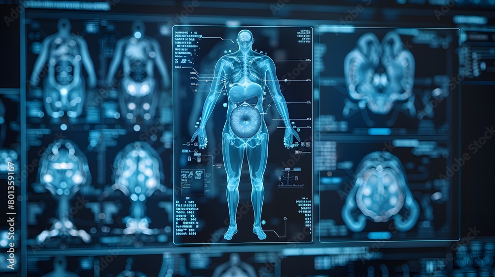 Obraz premium Transparent Digital Anatomy Display of Prostate Gland in Holographic Medical Technology