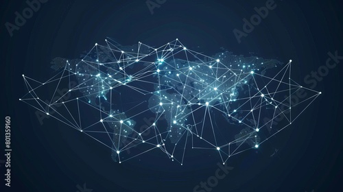 Conceptual illustration of a global network connection depicted through points and lines on a world map, symbolizing global business interactions. Vector