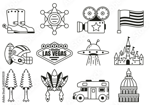 USA Icons and Design Elements in Line Art (ID: 801359359)