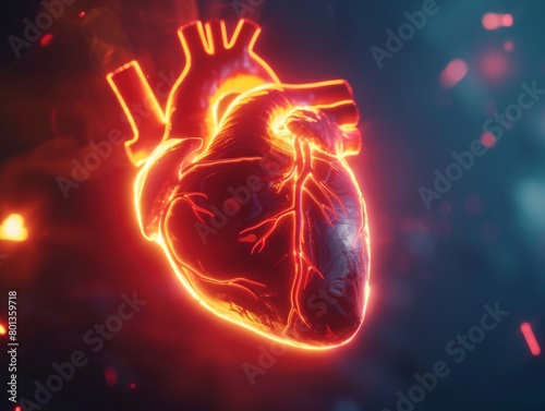 A neon heart beating rhythmically, with glowing pulses of light expanding and contracting, symbolizing love and life force 