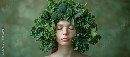 Minimalist Portrait of a Woman Reimagined through a Creative Assortment of Fresh Green Vegetables photo