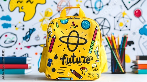 Colorful Backpack with Educational Symbols Representing the Excitement of Future Learning and Discovery