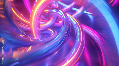 A network of glowing neon tubes forming a twisting vortex, with the colors blurring together to create a sense of disorientation due to high speed 