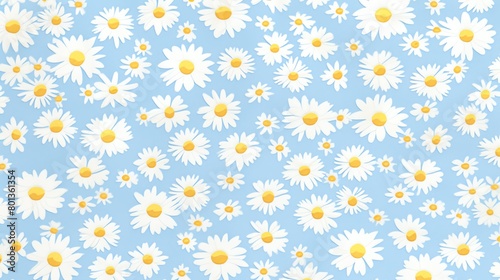 Overhead shot of a pattern made with daisies and other wildflowers, creating a natural tapestry thats perfect for artistic and environmental themes