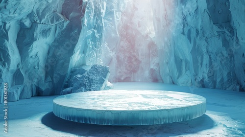 Ice cave with a round platform in the center photo