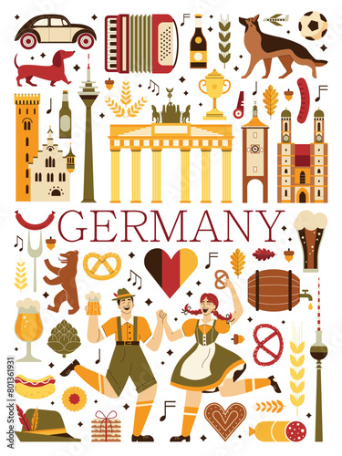 Germany Travel Poster with German Culture Symbols (ID: 801361931)