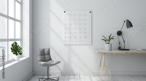 Fototapeta Naklejka Na Ścianę i Meble -  Display of a portrait wall calendar and poster in a room, ideal for showcasing calendar designs.