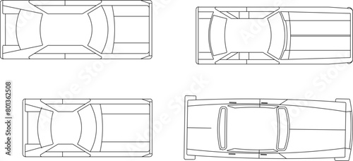Detailed vector sketch illustration design of a collection of cars seen from above photo