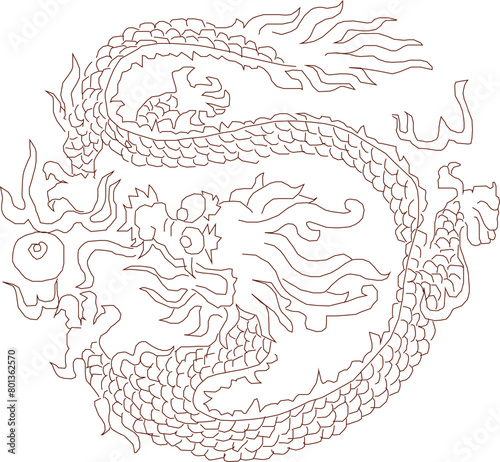 Detailed vector sketch illustration design of mythological animal dragon flying in the sky for logo and symbol