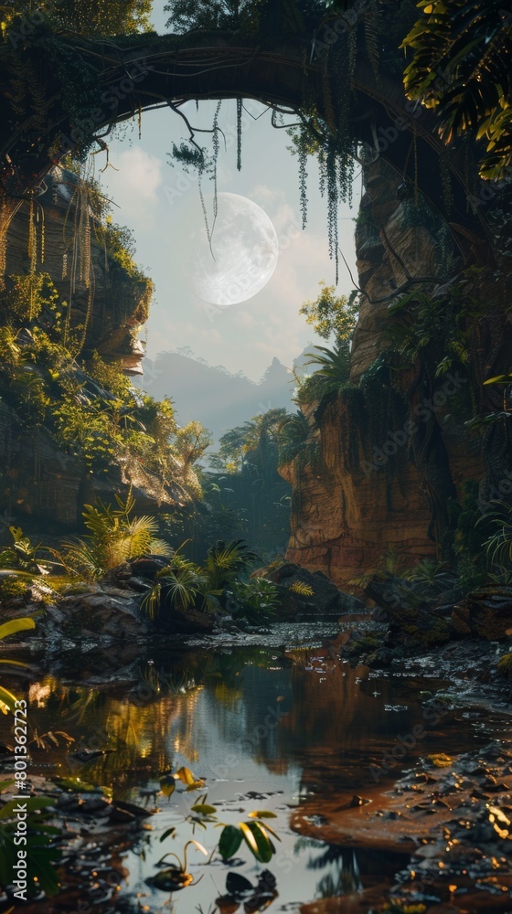A bridge over a river in the middle of a jungle A bridge over a river in the middle of a jungle