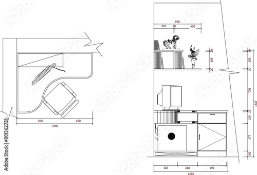 Detailed vector sketch illustration of interior design for arranging furniture in a bedroom