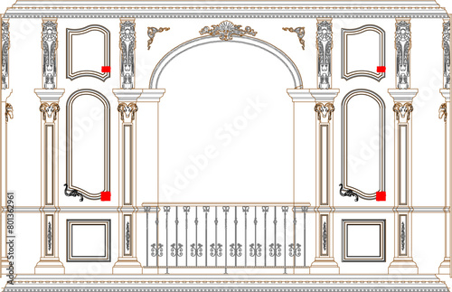 Detailed vector sketch, illustration of a classic vintage traditional ethnic backdrop background design full of carvings