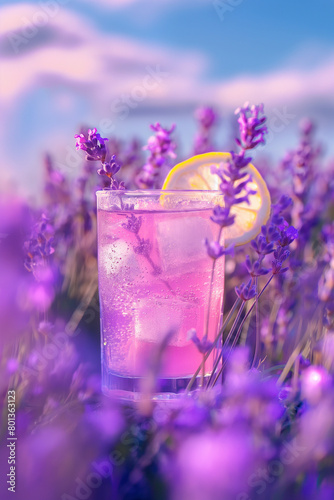Pink lemonade on lavender field