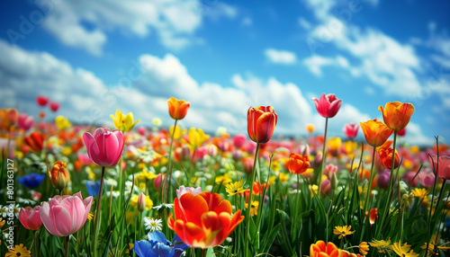 Field of colorful tulips