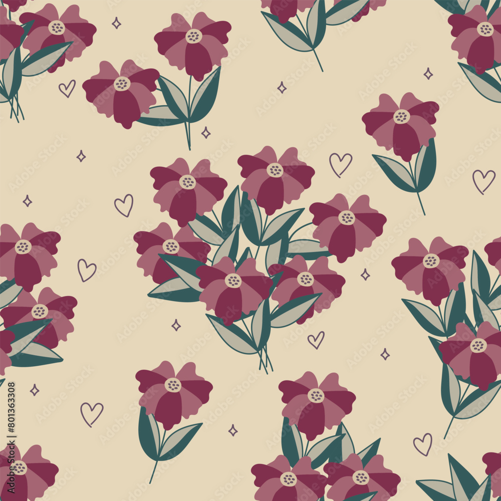Seamless decorative elegant pattern with cute flowers. Print for textile, wallpaper, covers, surface. For fashion fabric. Retro stylization. Seamless decorative elegant pattern with cute flowers. Print for textile, wallpaper, covers, surface. For fashion fabric. Retro stylization.