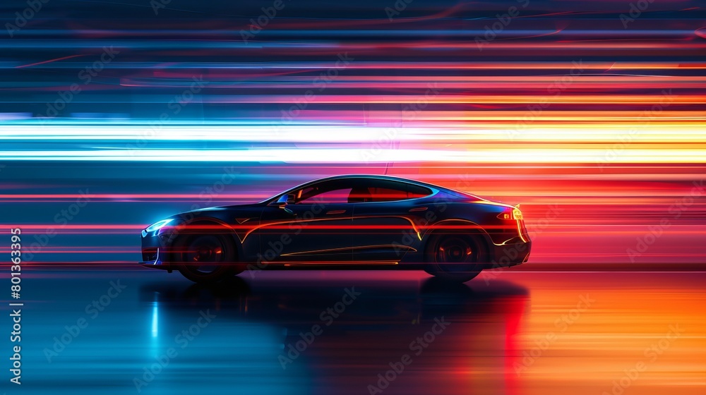 Dynamic light motion backdrop featuring the silhouette of a car.