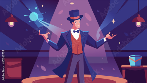 With precise movements the magician manipulated the lighting in the room creating a mystifying atmosphere that enhanced his tricks..