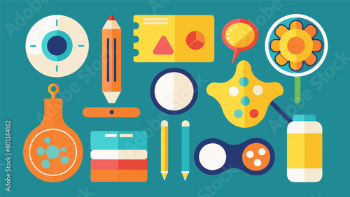 A set of fidget tools and sensory objects for students with ADHD to use in the classroom to help with focus and concentration.. Vector illustration