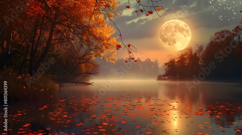 Tranquil Autumn Lake Bathed...
