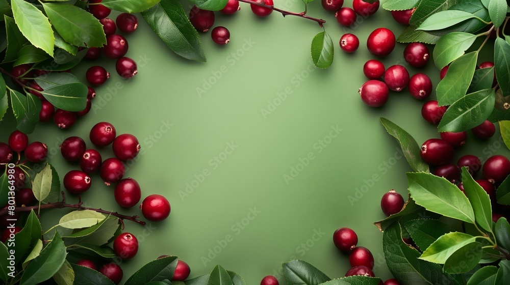 Vibrant image of red cherry plums with green leaves on a green background, providing ample copy space. Vibrant image of red cherry plums with green leaves on a green background, providing ample copy space.