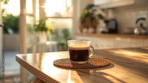 Boho glass cup of coffee on a table