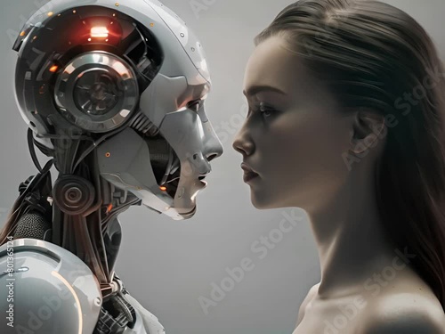 A_beautiful_digital_painting_of_a_female_robot_staring_at_a_human_woman_YQ