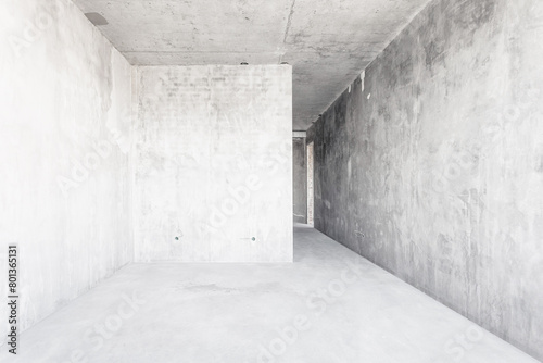 interior of the apartment without decoration in gray colors. rough finish