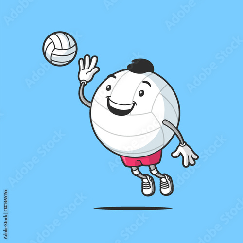   Funny volleyball in spike move mascot vector cartoon illustration © Zoran Milic