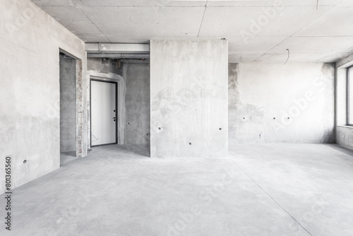 interior of the apartment without decoration in gray colors. rough finish