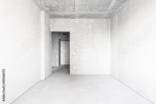 interior of the apartment without decoration in gray colors. rough finish