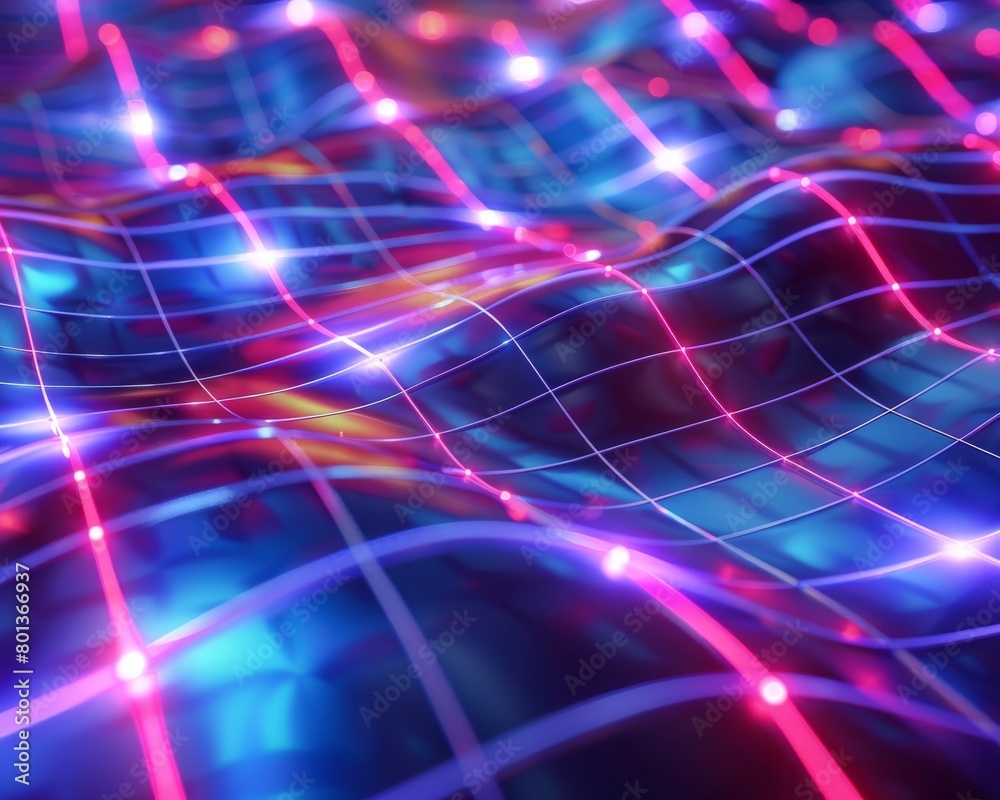 A warped and distorted neon grid pattern, with the colors bleeding and blurring into each other for a psychedelic effect