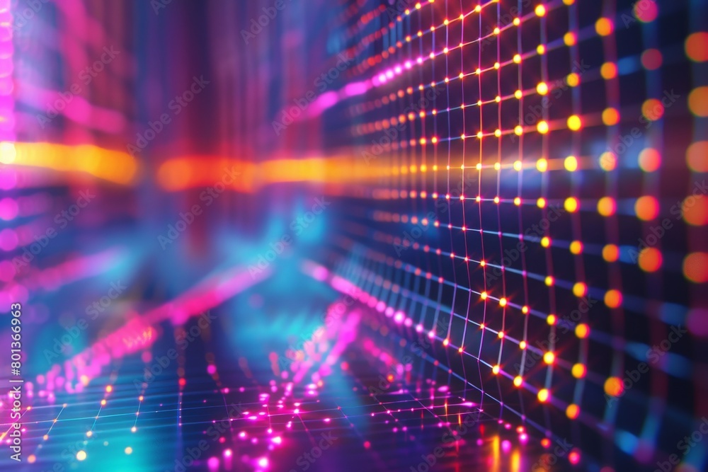 A warped and distorted neon grid pattern with the colors bleeding and blurring into a continuous streak, emphasizing the concept of breaking the sound barrier A warped and distorted neon grid pattern with the colors bleeding and blurring into a continuous streak, emphasizing the concept of breaking the sound barrier