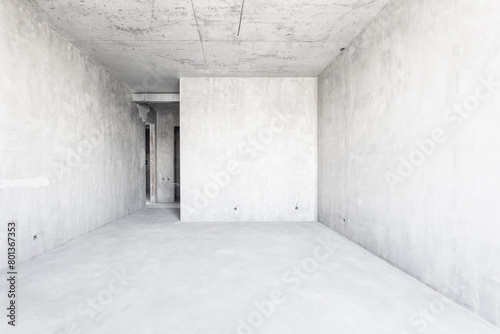 interior of the apartment without decoration in gray colors. rough finish