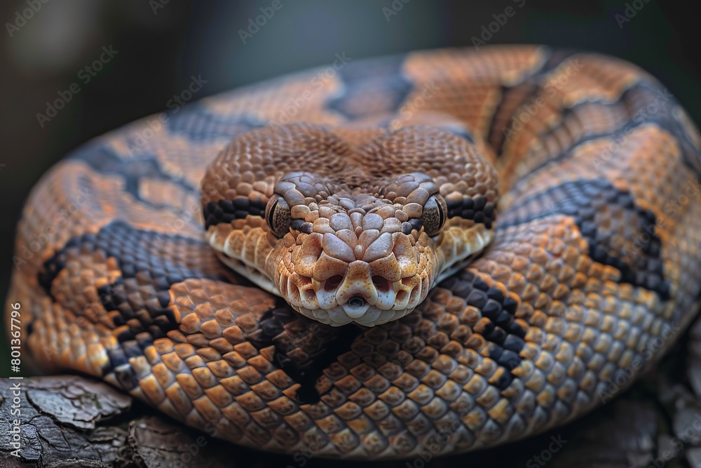 Boa Constrictor: Wrapped around a tree trunk with muscular body, illustrating strength Boa Constrictor: Wrapped around a tree trunk with muscular body, illustrating strength
