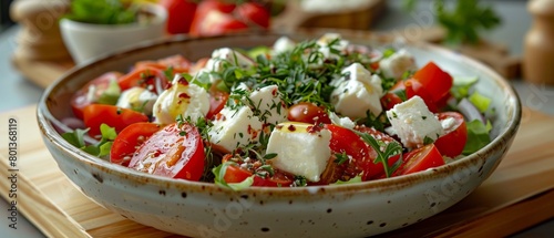 Bowl of fresh salad with juicy tomatoes and cheese 8K , high-resolution, ultra HD,up32K HD