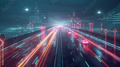 Futuristic visualization of a road with digital arrows pointing forward, merging technology with the concept of progress