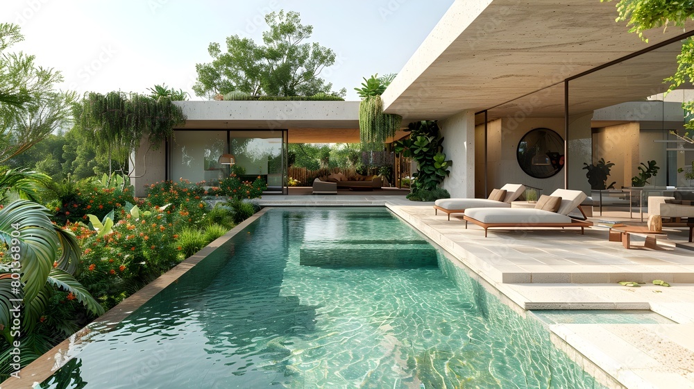 Eco Friendly Luxury Villa with Serene Backyard Pool and Tropical Landscaping